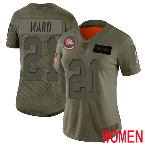 Cleveland Browns Denzel Ward Women Olive Limited Jersey #21 NFL Football 2019 Salute To Service